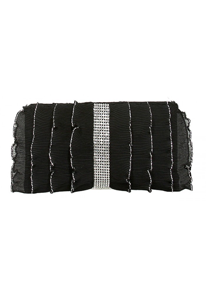 Evening Bag - Pleated Glittery w/ Trimmed Ruffles - Black -BG-92233B